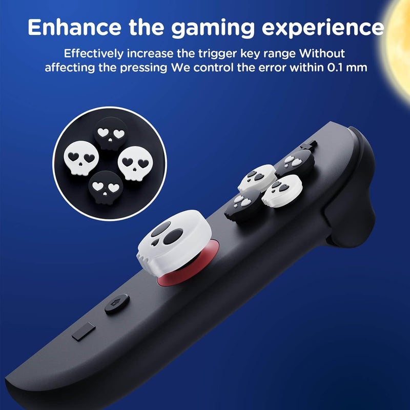 Jemdo Thumb Grips & Button Caps Set Compatible with Nintendo Switch 2 (2025) – 7pcs Black/White Skull Silicone Joystick Caps and Button Covers, Comfortable Controller Stick Gifts for Kids & Gamers - Image 2